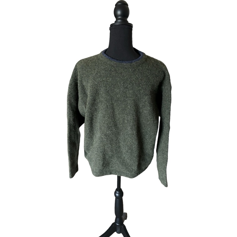 Woolrich Dark Loden Heather Crew Neck Wool Pullover Sweater, size large